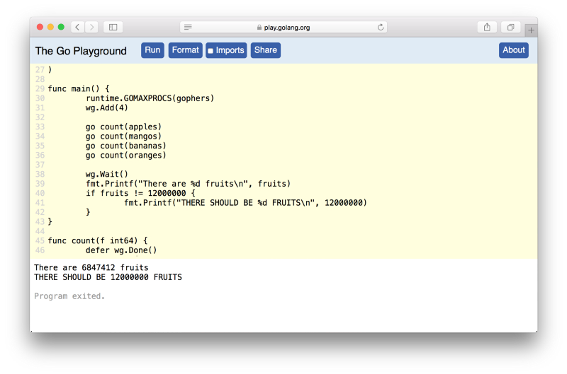The Go playground with a very familiar go program