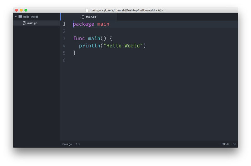 A really simple Hello World program in Go